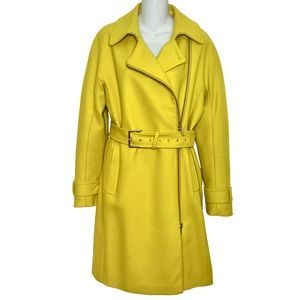 J.CREW GOLD MELTON WOOL ASYMMETRICAL ZIP FRONT BELTED TRENCH COAT SIZE 8